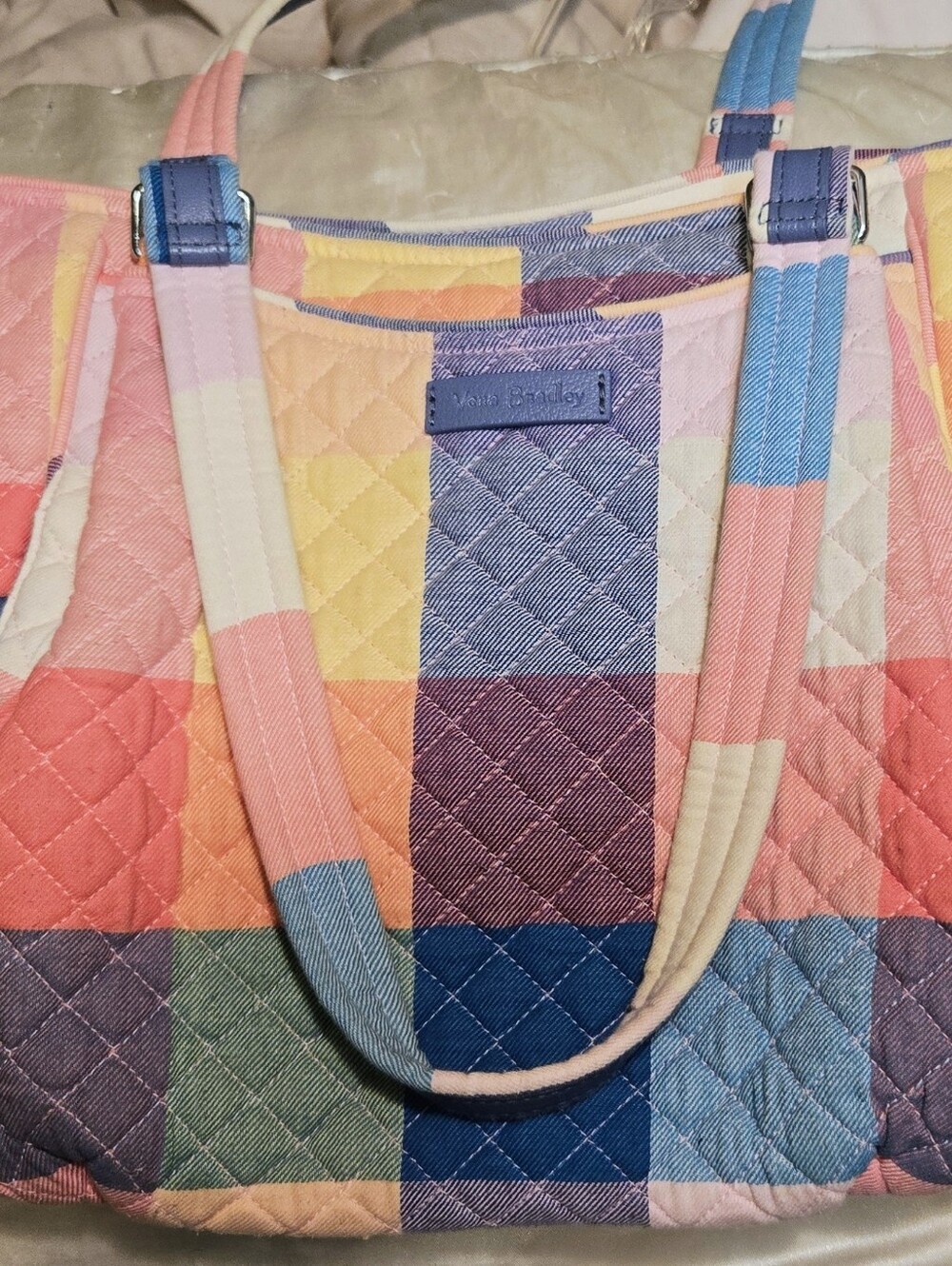 Vera Bradley Glenna Satchel in the Tropics Plaid pattern